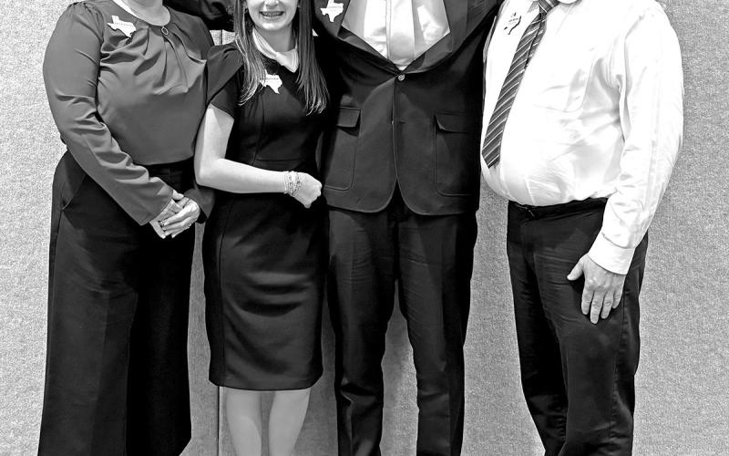 FBLA Middle Level advisor Dana Armstrong, Texas Middle Level Ambassador Sage Jordan, Texas State Vice President Alessandro Greco, FBLA Advisor John Whitten