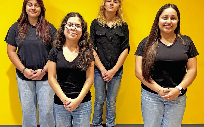 The 2026-2027 Goin’ Gold Band Drum Majors (L to R) Assistant Drum Maria Beltran, Assistant Drum Major Cindy Valle, Assistant Drum Major Makayla Mather, and Head Drum Major Odalys Mejia Courtesy photo