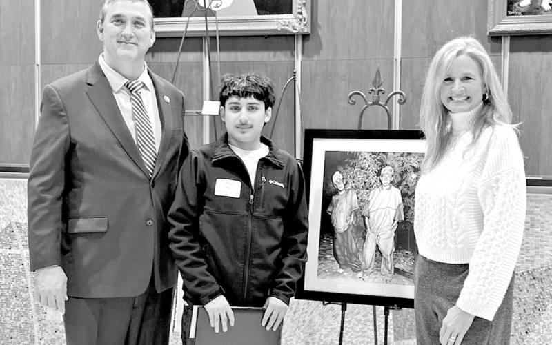 (L to R) Congressman Nathaniel Moran, Josue Vega, Tiffany Jehorek, Executive Director and Curator of Exhibitions for the Longview Museum of Fine Arts COURTESY PHOTO