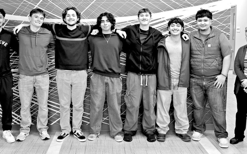MPHS UIL Film semifinalists (L to R) Jesus Moreno, Tanner Marshall, Samuel Chappell, Frankie Rodriguez, Judson Colley, Christopher Sorto, David Cumpian, and Advisor, Gina Crouch COURTESY PHOTO