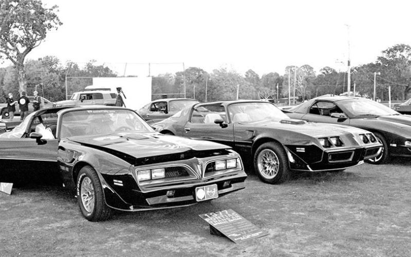 Classic Trans Am cars on display.