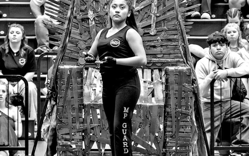 Ana Lucio performs in the Varsity show, based on the TV series, Game of Thrones. Their throne prop was designed and built by MPHS Engineering and Ag Mechanics students.