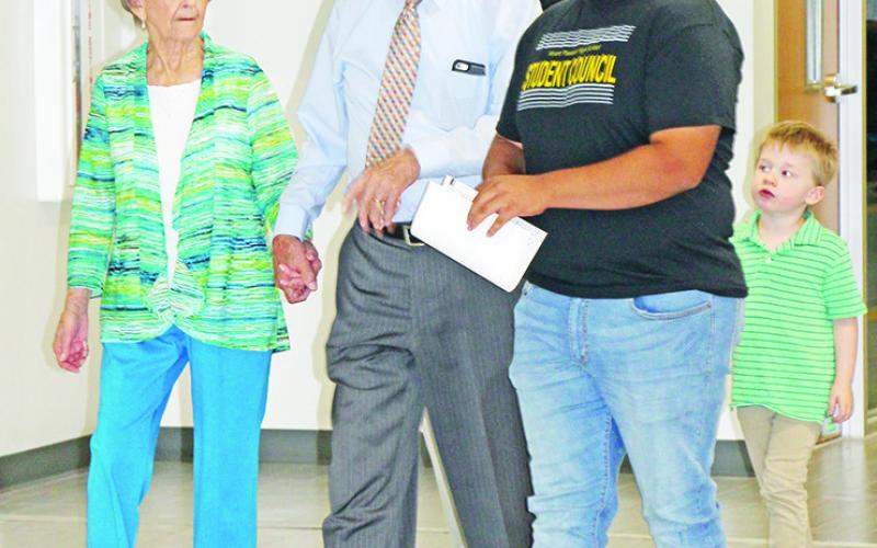 Mount Pleasant High School sophomore, Amir Martinez, gives guests a tour of the campus