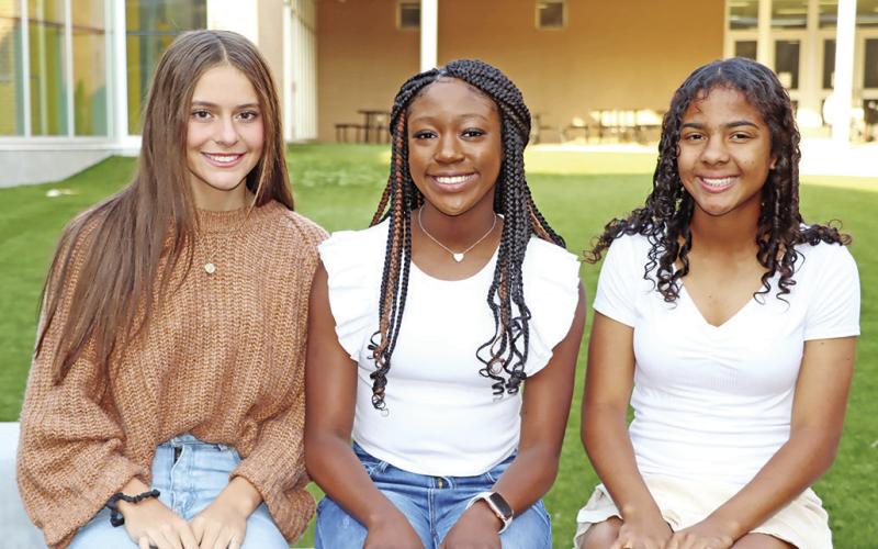 (left to right) 2022 Football Sweethearts - Ella Cross (JV Football Sweetheart), Paris Beard (Varsity Football Sweetheart), Jazlynn Chism (Freshman Football Sweetheart)