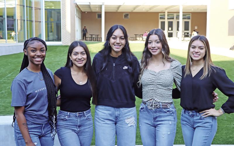 (left to right) 2022 Homecoming Queen nominees - Kendall Walker, Yasmin Castaneda, Adriana Orona, Melissa Vasquez, Gyselle Lozano
