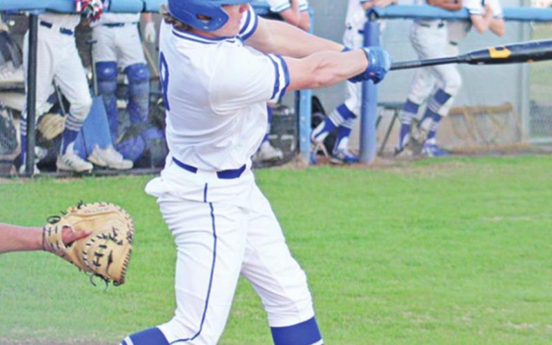 Kirk Killian finished with four hits, had three RBIs, scored three times and finished a home run shy of the cycle in Rivercrest’s 23-1 win over Avinger Wednesday evening. TRIBUNE PHOTO / QUINTEN BOYD