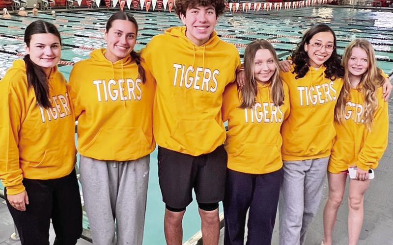 The 2023-2024 MPHS Tiger Swim team (L to R): Ava Fite, Sophie Greco, Alessandro Greco, Kate Ball, Joseline Hernandez, Emelia Ethridge COURTESY PHOTO