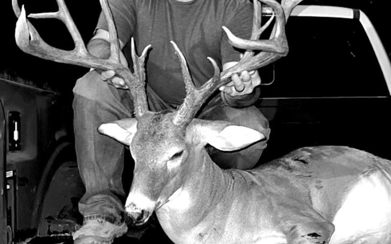 188 2/8 16 point, 195 pds Forrest Hodges, 37, with the trio of free ranging whitetails he took off his property in Cherokee County between Sept. 28 and Oct. 1 using Managed Lands Deer permits provided by the Texas Parks and Wildlife Department. All of the bucks were 7 1/2 years old. (Courtesy Photos)