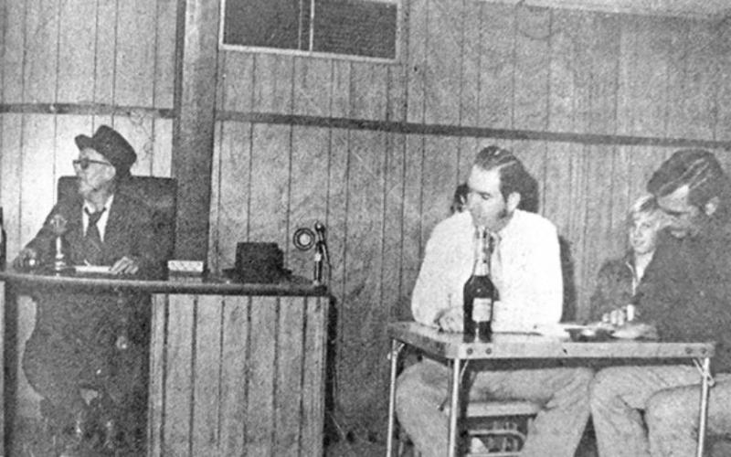 Kangaroo Court Scenes: Sheriff Jesse Graves behind a bottle of evidence BEE PHOTOS / ELIZABETH LANNING