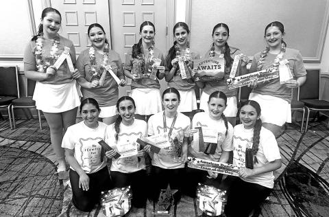 The 2024-2025 Tiger Doll Officers and Sergeants with their camp awards. Front Row L to R: Senior Lieutenant Violet Castaneda, 1st Lieutenant Morgan Zepeda, Captain Audrey Fisher, Junior Lieutenant Kenlee Jaggers, Junior Lieutenant Pilar Gonzalez. Back Row L to R: Sergeant Presley Craig, Sergeant Alexis Mata, Head Sergeant Marley Broach, Sergeant Madison McKelvey, Sergeant Leslie Benavides, Sergeant Alba Zeqaj