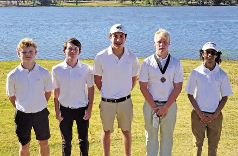 Tiger golf (L to R) Brandon Carter, Prestyn Joyner, Alessandro Greco, Jacob Baker, and Hector Sierra Rosales