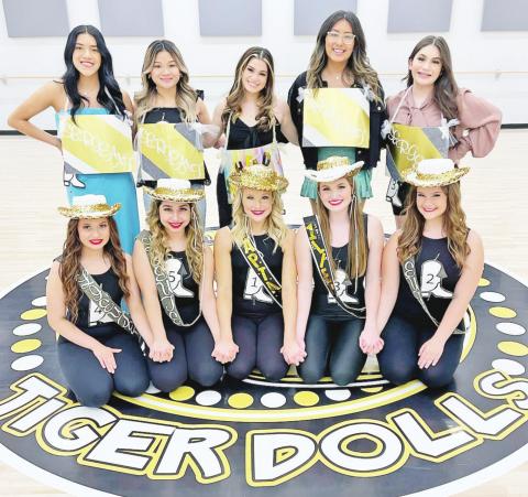 The 2022-2023 Tiger Doll Officers and Sergeants. Front Row L to R: Jr. Lt. Genevieve Rubio, Sr. Lt. Madeline Plascencia, Capt. Chloe Carter, 1st Lt. Anna Kate Fisher, Sr. Lt. Madison Craig. Back Row L to R: Sergeants Noemi Martinez, Dollian Phan, Bri Sanchez (Head Sergeant), Jalyssa Aguilar, Emily Robles COURTESY PHOTO
