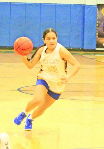 Kaley Zaldivar and the Harts Bluff Lady Bulldogs lost a heartbreaker in their district opener at James Bowie, falling in a double overtime thriller, 48-46. Harts Bluff’s girls are 12-11 on the year. The Lady Bulldogs traveled to Detroit Tuesday and will take on Clarksville Friday. TRIBUNE PHOTO / QUINTEN BOYD