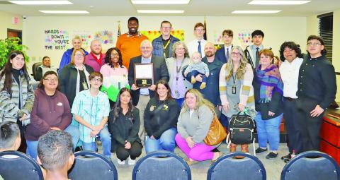 MPISD Superintendent, Judd Marshall (center), with MPISD music teachers and students COURTESY PHOTO