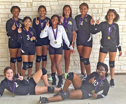 Front row (L to R): Tenley Marshall and Kennedy Jones. Back row (L to R): Aubrey Canton, Gracie Rodriguez, Asia Salters, Khiya Bolton, Coach Taylor Bernal, Ava McCrumby, and Maliyah Hammons. COURTESY PHOTO