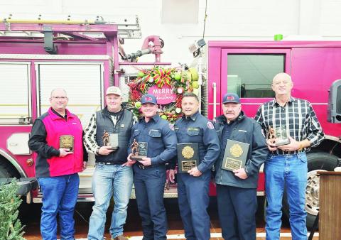 10 Year Service Award – Justin Hargrove; 2023 Fire Fighter of the Year - Ranson Pipes; 2023 Rookie Fire Fighter of the Year - Joshua Baset; 25 Year Service Award - Aristeo Rodriguez, Kenneth Rosewell and Eric Hart (not pictured); 2023 Fire Fighter of the Year – Otis Clark COURTESY PHOTO