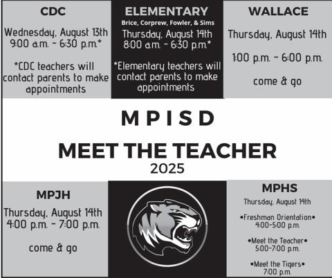 Mount Pleasant ISD announces  Meet the Teacher dates