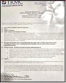 TRMC’s posted meeting agenda for Oct. 15
