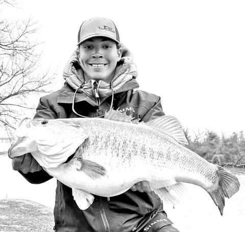 Dylan Sorrells of Dallas displays the 13.64 pound Legacy Lunker he caught on Jan. 27 at Richland Chambers Reservoir. The fish is a personal best for the 18-year-old angler and the first 13 pounder reported from RC since 2008. (Courtesy Photo Dylan Sorrells)