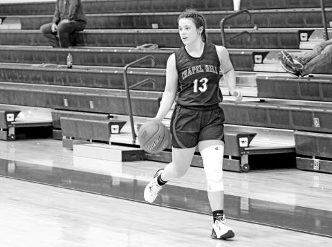 Katie Hart brings the ball upcourt during a recent game. Hart was named MVP at the Central Heights Holiday Hoopfest as Chapel Hill claimed the title. The Lady Devils are ranked ninth by tabchoops.org, 25th by txhsgbb.com and have won their last six games.
