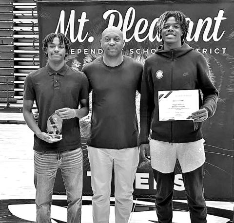 Willie Williams award honorees (L to R) Ajayden Hurndon, Coach Joey Chism, Reggie Webster COURTESY PHOTO
