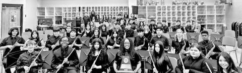 The Sweepstakes award winning Mount Pleasant Junior High Honors Band and Director, Karen Luckett (center) COURTESY PHOTO