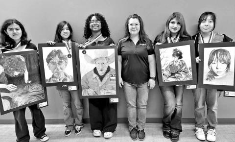 MPHS VASE State medalists (L to R) Vanessa Aspeitia, Michelle Garrett, Kiara Mickens, MPHS Art teacher Laura Kirkland, Dayanara Pulquero, Jaydy Martinez