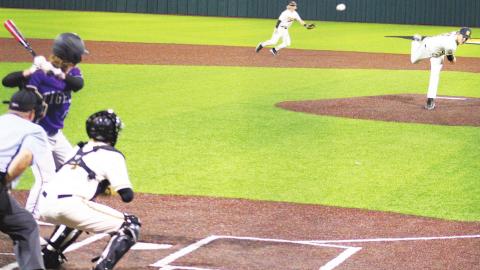 Drew Dyke struck out eight and allowed just two hits in Mount Pleasant’s 8-0 win over Mount Vernon Thursday. The Tigers opened district play Tuesday at Sulphur Springs. TRIBUNE PHOTO / QUINTEN BOYD