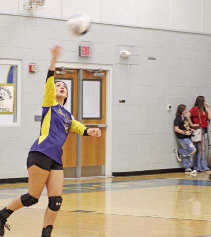 Anay Solorio serves during a recent match. Harts Bluff will take part in the school’s first-ever UIL playoff game next week, likely against Ore City. TRIBUNE PHOTO / QUINTEN BOYD