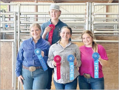 MPHS Four States Livestock Show competitiors (L to R): Leah Schmitt, Jonathan Dalby, Rebecca Dunn, Lakyn Fortenberry COURTESY PHOTO