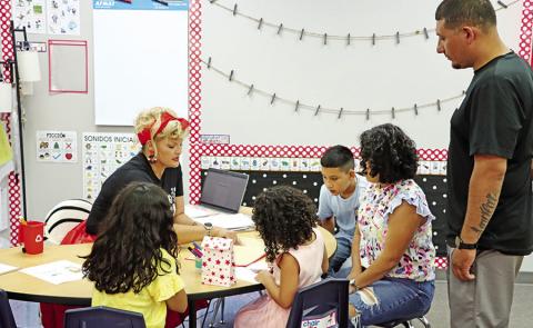 Fowler teacher, Patsie DeSantiago, welcomed a new family to her Kindergarten classroom