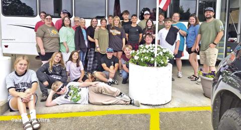 Volunteers from Nevill’s Chapel before boarding a bus to Kerrville on Monday morning, July 14 Photo courtesy of Randi Bailiff