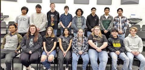 MPHSmembersoftheAllRegionBand. Top(LtoR):AdrielBagsic,MauricioFarias,LukeThurman,OrionSenence,JoseFuentes, Andrew Perez, Bryan Garcia, and Oscar Castellanos. Bottom (L to R): Manoa Bagsic, Zoë Newman, Karli Hill, Juanita Gutierrez, Madison Carpenter, Hannah Bowles, Christopher Sorto, and Shpat Zeqaj COURTESY PHOTO