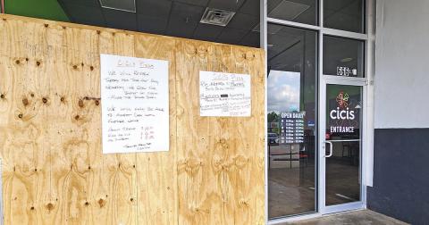 Cici’s Pizza is boarded up days after a car crashed into their storefront on April 10 TRIBUNE PHOTO / NICOLE KIMBALL