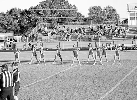 The Rivercrest Junior High cheerleaders perform during Thursday’s game against Cooper. Members are seventh graders Adriana Jones, Olivia Damron and Jaylie Cabell and eighth graders Taylor Smith, Anna Jean, Jade Harville, Kensley Crawford, Libby Cheatwood and Audrey Alford. TRIBUNE PHOTO / QUINTEN BOYD