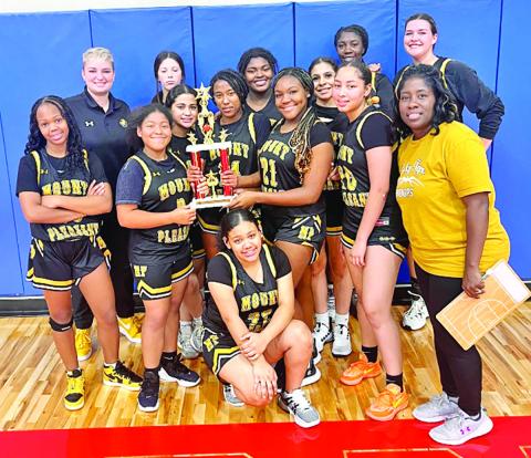 The Mount Pleasant High School JV1 Lady Tigers placed 2nd in the Henderson tournament this weekend. The Lady Tigers went 4-1 defeating Spring Hill, Marshall, Tatum and Carthage, ultimately losing to Henderson in the championship game. The JV team is coached by Crystal Jackson and Jessica Stanley. COURTESY PHOTO