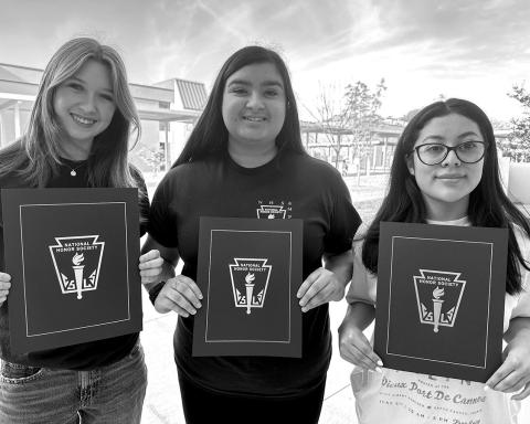 Three Mount Pleasant High School seniors received National Honor Society Scholarships this past week. From left are recipients Natalie Crockett, Perla Guzman and Camila Serrano. COURTESY PHOTO