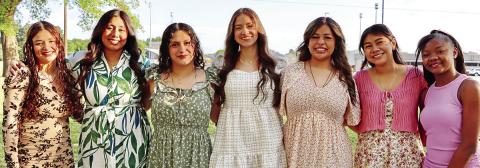 The 2025-2026 Colorguard officers (L to R) Lieutenant Emily Ortiz, Lieutenant Valeria Bello, Co-Captain Sofia Estrada, Captain Esme Perez, Co-Captain Andrea Garcia, Lieutenant Karyme Sanchez, Lieutenant Aaliyah Gholston COURTESY PHOTO