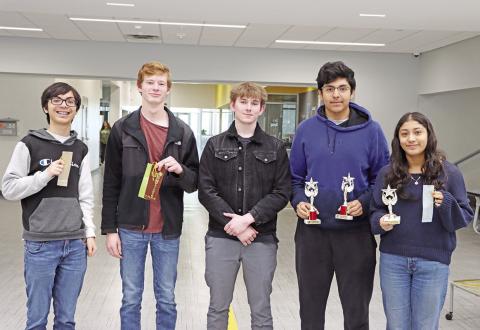 UIL Math team members (L to R) Julian Chancellor, Luke Thurman, Clinton DeBord, Nathaniel Martinez, Yahaira Pina