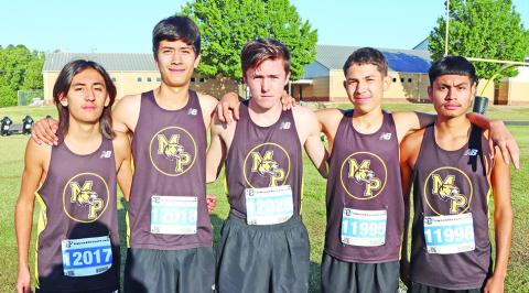 The Tiger Varsity XC team includes L-R Geovanni Calderon, Gilberth Landaverde, Lee Davis, Aidyn Botello, and Alex Rivera. PHOTO BY JOHN WHITTEN
