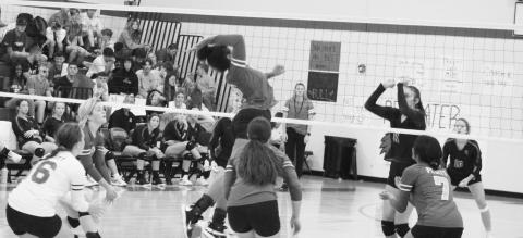 Amyia Hill jumps to spike a ball during Pewitt’s district match-up against Redwater Tuesday. The Lady Brahmas fell to the Lady Dragons, 3-0 (24-26, 22-25, 13-25). TRIBUNE PHOTO / QUINTEN BOYD