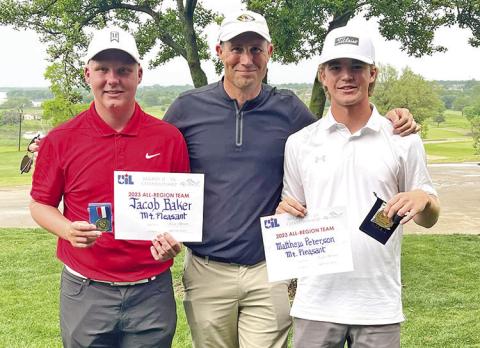 Mount Pleasant golfers Jacob Baker (left) and Matthew Peterson (right) both advanced to the state golf tournament after strong finishes in the regional tournament in Rockwall this past week. Baker and Peterson were both named all-district in 15-5A -- Peterson for the third time -- and both were named to the all-region team after their performances at the regional tournament. The boys’ state tournament will be held at Georgetown’s White Wing Golf Course May 22-23. COURTESY PHOTO