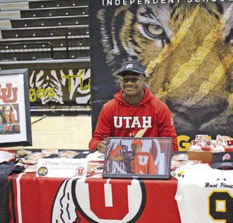 Latristan “Money” Thompson signed his letter of intent to play football at the University of Utah. The Utes will play in the Big XII next season and finished last year 8-5. COURTESY PHOTO