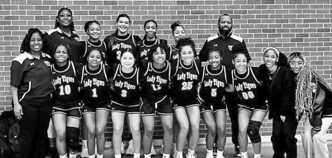 The Mount Pleasant High School Lady Tigers played in the 5th annual Red River Hoopfest in Texarkana, featuring top teams from Texas, Arkansas, Louisiana, Oklahoma, and others. They defeated Southwind, TN 54-28. Sophomore Janelle Hurndon was the leading scorer with 18 points and 9 rebounds. Courtesy Photo