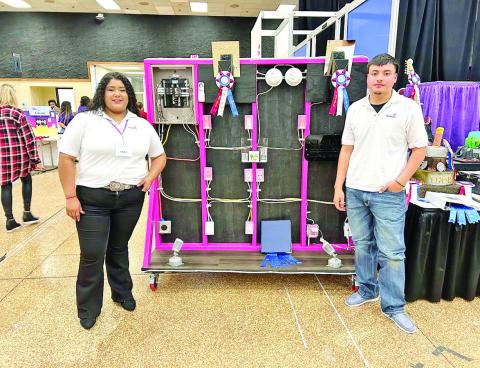 Estrella Betancourt (left) and Angel Barboza with their Best of Show Residential Wiring Exhibit