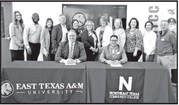 Representatives from NTCC and East Texas A&amp;M join Presidents Dr. Mark Rudin and Dr. Kevin Rose at the signing ceremony. Courtesy photo