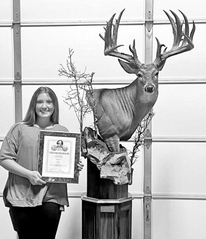 Reili Brewer’s remarkable 29 pointer taken in from Bowie County nets 239 2/8 B&amp;C and ranks as the top non-typical statewide reported to TBGA last season. Brewer, 14, earned an invitation to the TWA’s statewide banquet in San Antonio. The massive whitetail will also be on display at TBGA’s regional banquet on July 27 in College Station. (Courtesy Photo)