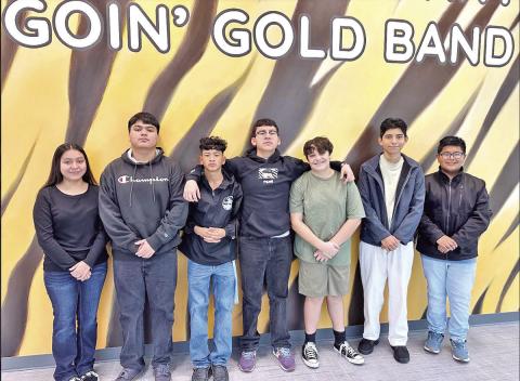 Freshman All Region Band members (L to R): Sandy Farias, Angel Farias, Edward Moya, Bruno DeLeon, Isaac Jetton, Bryan Garcia, Alfredo Santillan COURTESY PHOTO