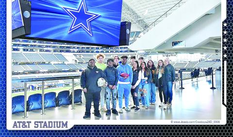 Front row (left to right) Johnny Neal, Tony Grant, Amari Peters, Kaylee Leija, Karina Torres, Morgan Zepeda, Jackie Scoggins (Sports &amp; Entertainment Marketing teacher). Back row (L to R) Carter Chism, Bennett Wall, Josh Bello, Geovany Yepez, Gracie Martinez COURTESY PHOTO