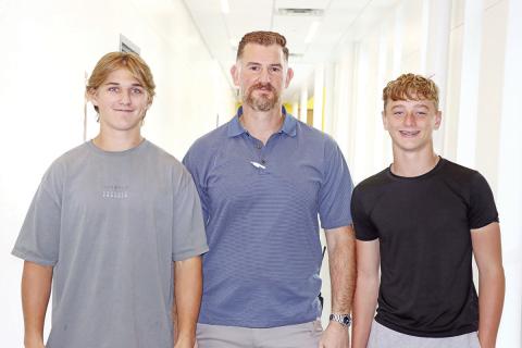 (L to R) Trent Milam, Clay Target Club Coach Josh Blackstone, Lance Albin COURTESY PHOTO